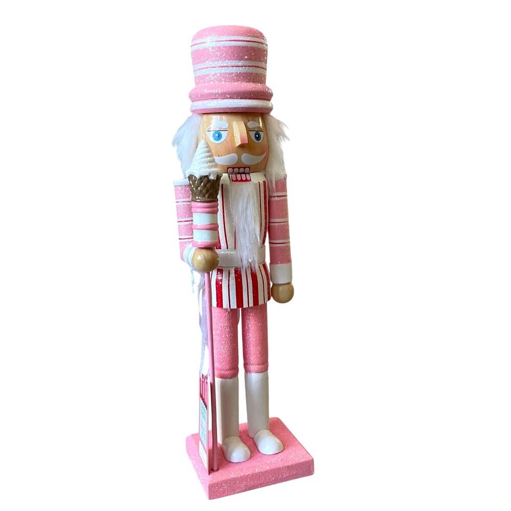 Sweet Treats 14in Valentine Nutcracker Holding Ice Cream Staff Pink White XO NEW